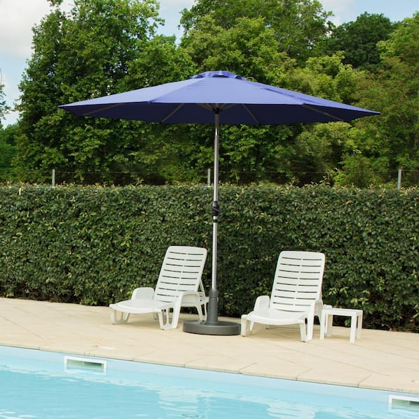 Unbranded 9 ft. Market Outdoor Patio Umbrella with Push Button Tilt and Crank, UV Protection 8 Sturdy Ribs for Garden, Deck, Blue