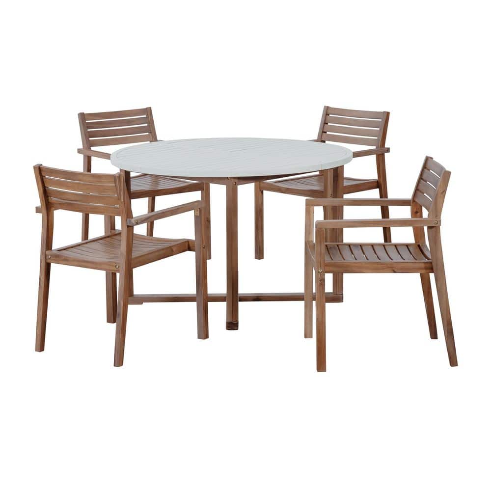 Light Gray 5-Piece Acacia Wood Outdoor Dining Set with 4 Chairs, 1 Round Dining Table price history on PriceWatchPro