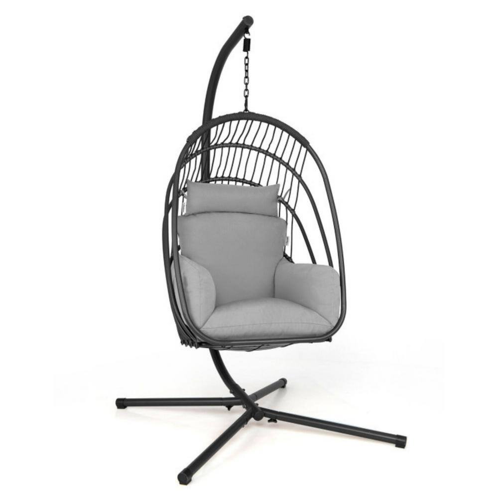 78 in. Free Standing Hanging Folding Egg Chair with Stand Soft Cushion Pillow Swing Hammock in Gray price history on PriceWatchPro