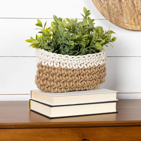 Color: NO.2 Portable Handmade Woven Flower Holders Basket Braided Geometric Grass Planter Pot Home Decor 