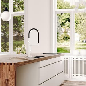 Single Handle Standard Kitchen Faucet with Fast Mount and Deck Plate in Matte White