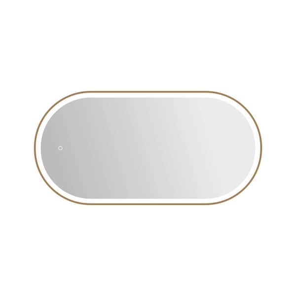 24 in. W x 48 in. H Oval Framed LED Wall Mirror in Satin Gold