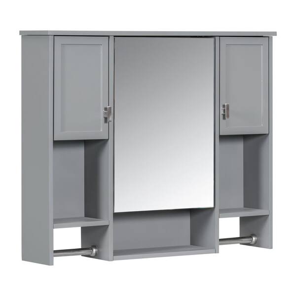 DELUXE LIVING 35-in x 28.7-in x 6.7-in Gray Soft Close Bathroom Wall Cabinet