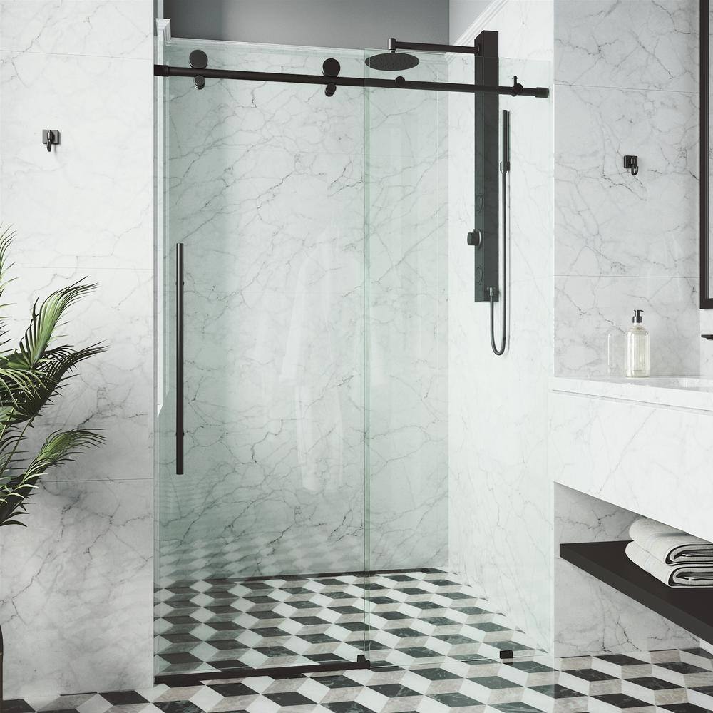 Elan E-Class Matte Black Frameless Sliding Shower Door 52-56" W x 76" H