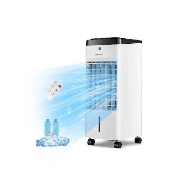Evaporative Air Cooler 22 in. 3 Fan Speeds Personal Misting Fan in White Remote, LED Touch Screen 12 H Timer and 4 Modes
