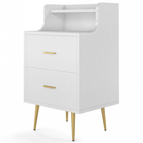 BYBLIGHT Asaya Modern 2-Drawers White Nightstand, Bedside Table