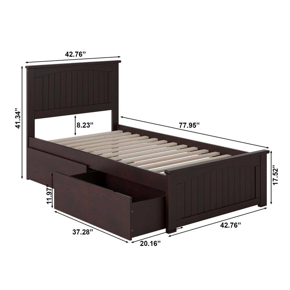 Nantucket Espresso Twin Wood Platform Bed with Storage Drawers