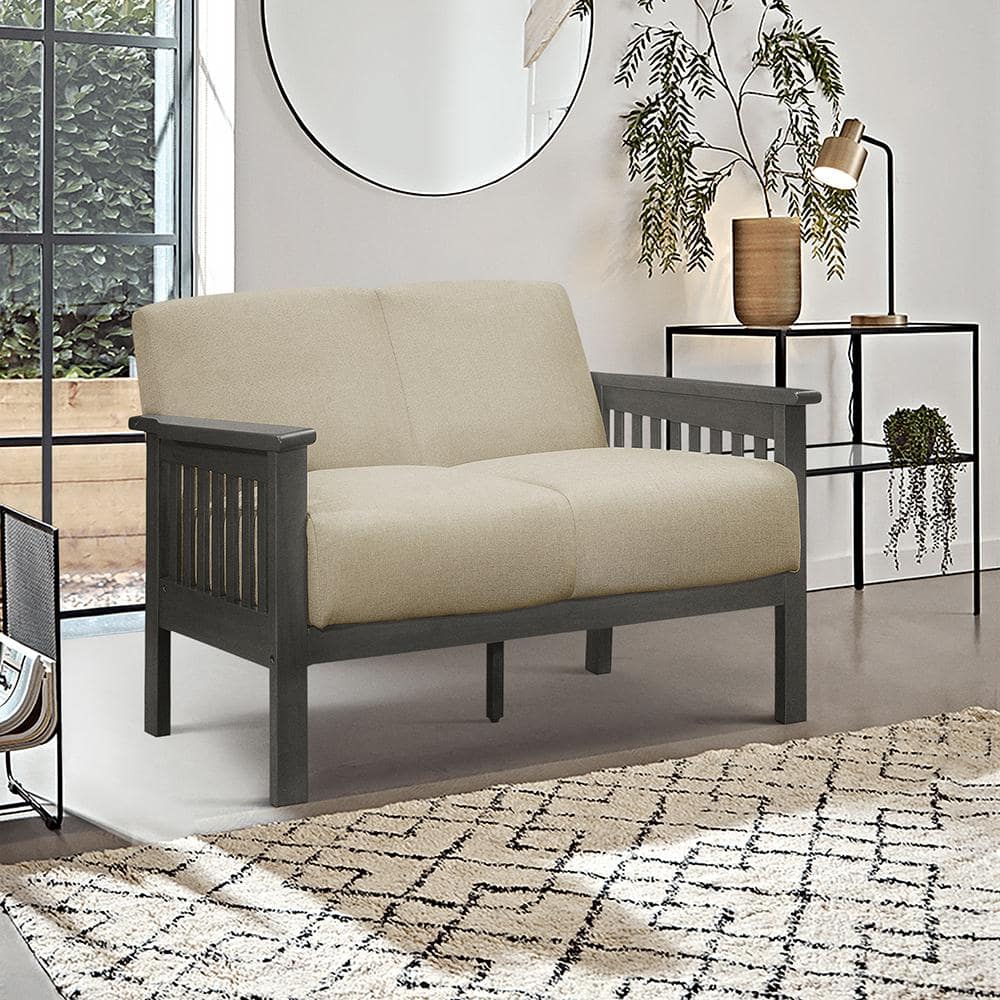 Lewiston Light Brown Fabric Upholstered Loveseat with Wood Frame
