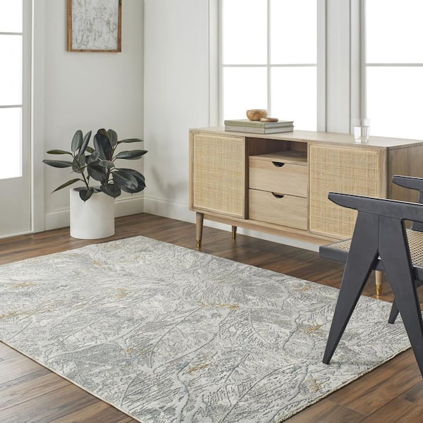 Dresden Medium Gray Modern Botanical 2 ft. x 3 ft. Area Rug