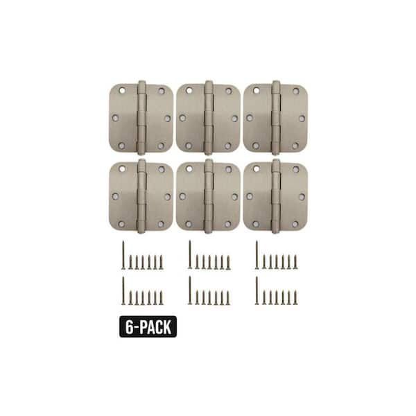 Everbilt 6-Pack 3-1/2 in. x 5/8 in. Radius Satin Nickel Butt Door Hinge ...