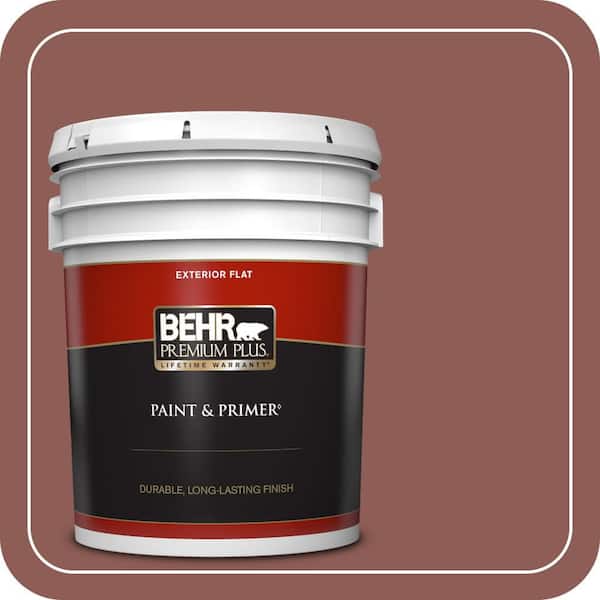 BEHR PREMIUM PLUS 5 gal. #190F-6 Bold Brick Flat Exterior Paint & Primer