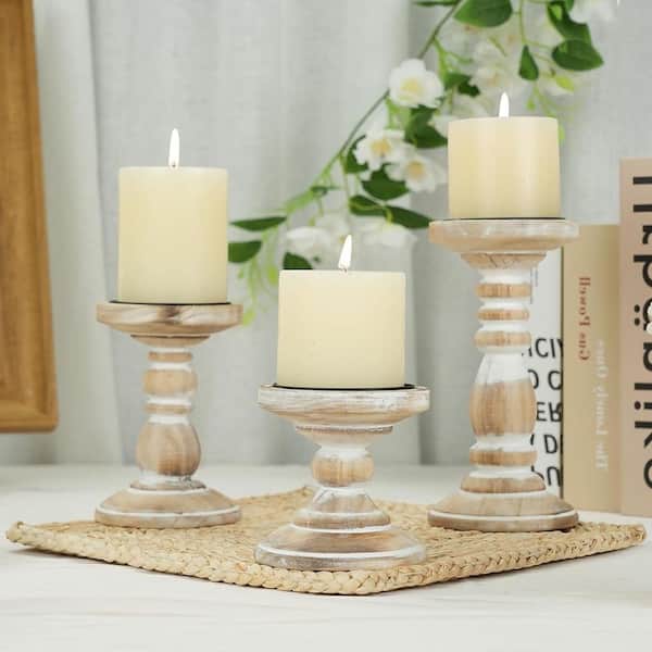 Rustic White Wood Pillar Candle Holder 3-Pack