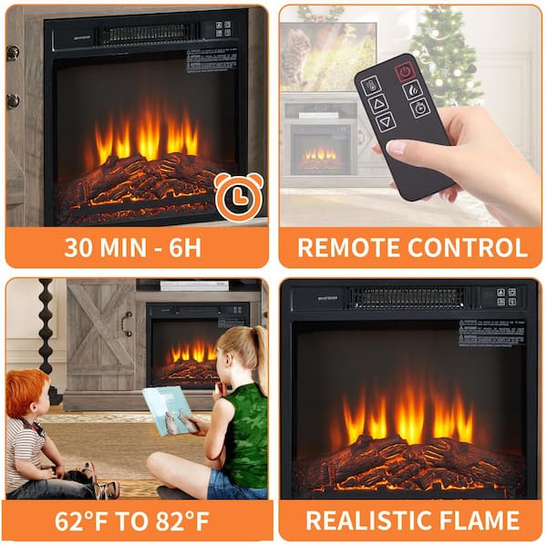 47in. Freestanding Farmhouse Classic TV Stand Antique Entertainment w/18in. Electric Fireplace Insert, TV upto 50in.Gray