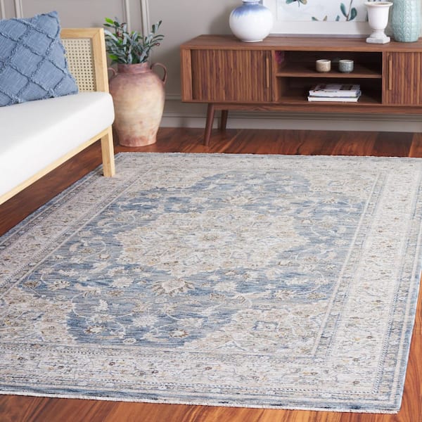 Mason 4 ft. x 6 ft. Blue/Gray Beige Medallion Border Area Rug