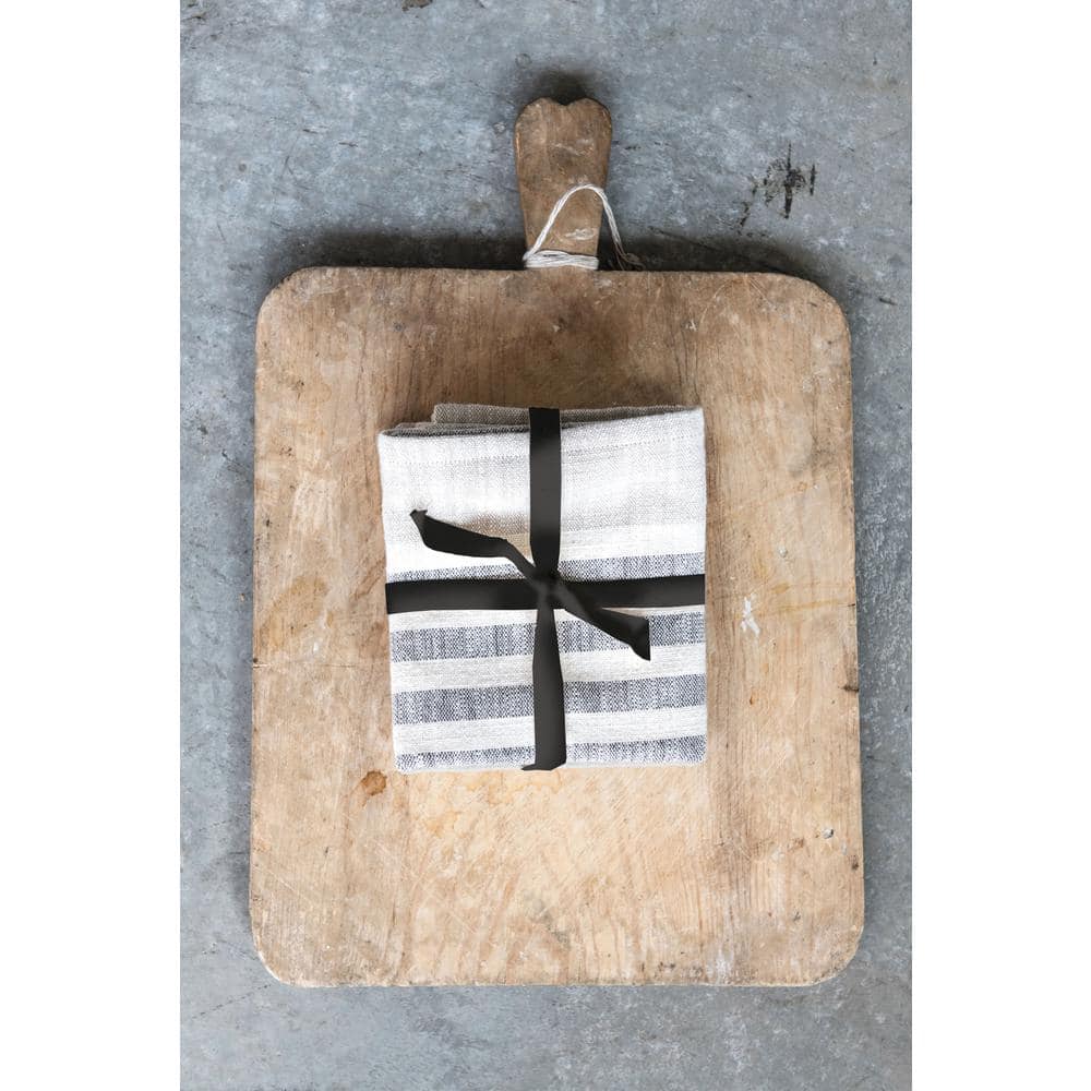 Tan and Grey Striped Cotton Tea Towels Set of 3