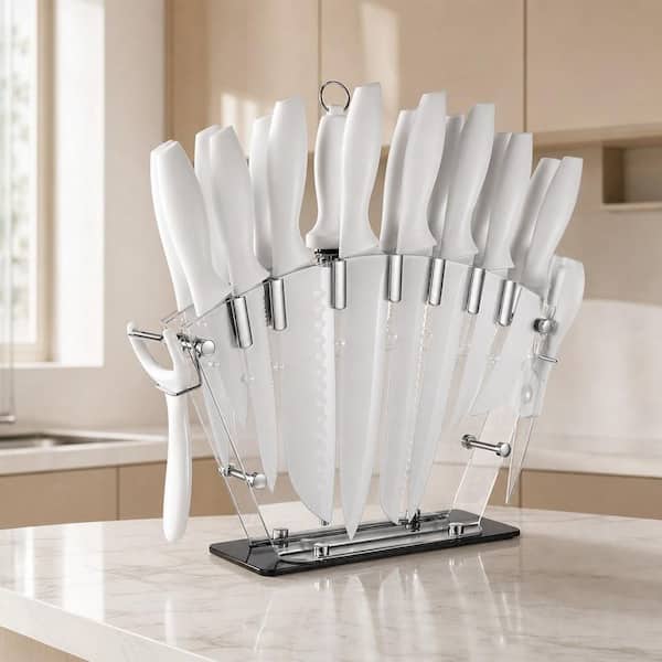 Numhew 19-Piece White Stainless Steel Kitchen Knife Set with
