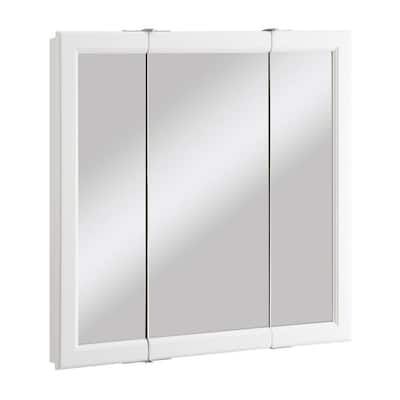Wyndham 30 in. x 30 in. x 4-3/4 in. Surface-Mount Bathroom Medicine Cabinet with Tri-View Mirror in White Semi-Gloss