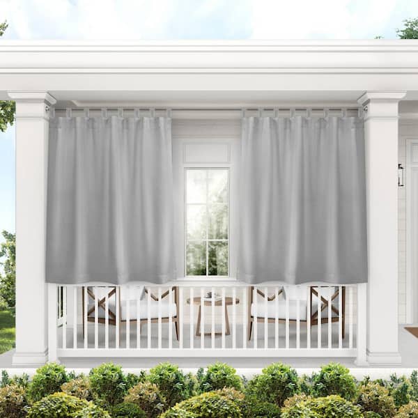 EXCLUSIVE HOME Cabana Cloud Grey Solid Polyester 54 in. x 144 in. Hook/Loop Tab Top Light Filtering Curtain Panel (Double Panels)