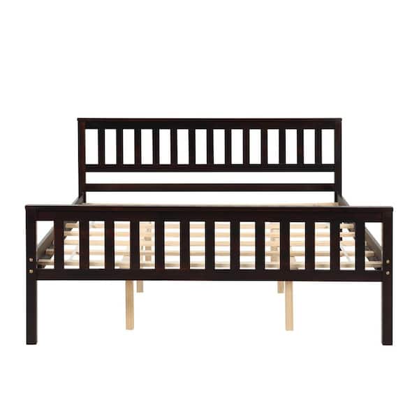 STICKON 84.8 in. L Espresso Brown Wood Frame Queen Platform Bed with Headboard