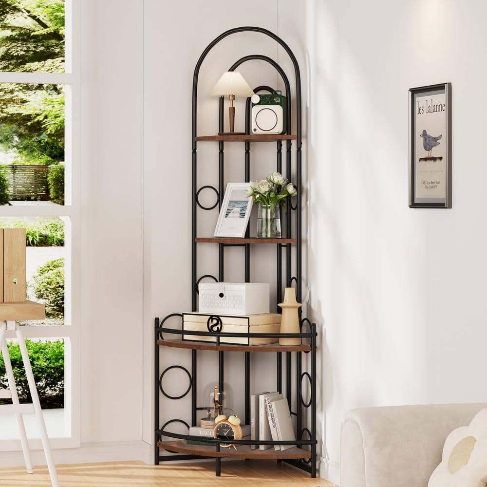 4-Tier Corner Bookshelf, Modern Style Pantry Organizers, Plant Stand with Metal Frame, Brown price history on PriceWatchPro