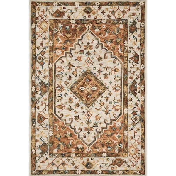 LOLOI II Beatty Ivory/Rust 1 ft. 6 in. x 1 ft. 6 in. Sample Traditional Wool Area Rug
