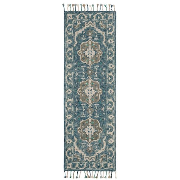 SAFAVIEH Aspen Dark Blue/Gray 2 ft. x 7 ft. Border Runner Rug
