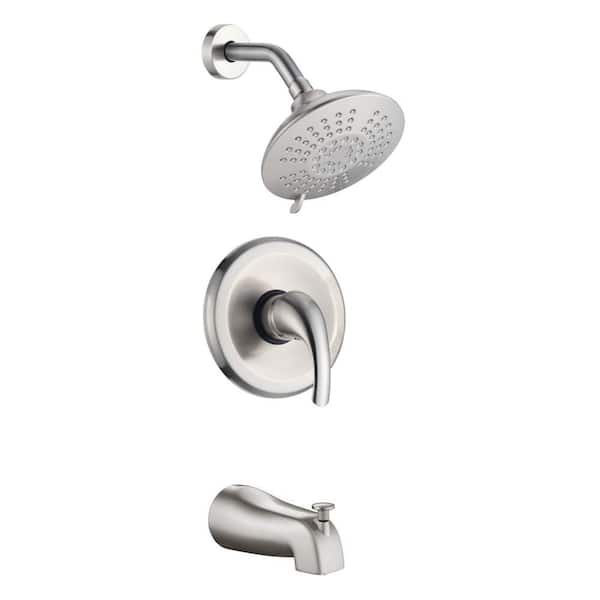 Aurora Decor ACAD Bathroom Single-Handle 5-Spray Round High Pressure Shower Faucet With tub faucet in Brushed Nickel (Valve Included)