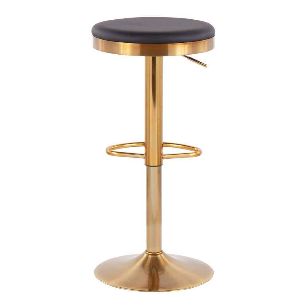 Set of 2 Black Faux Leather Adjustable Swivel Barstools