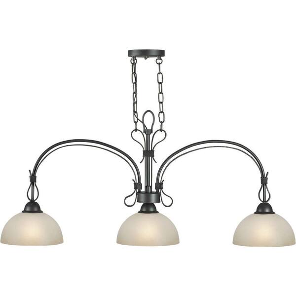 Forte Lighting 3 Light Island Pendant Natural Iron Finish Shaded Umber Glass-DISCONTINUED