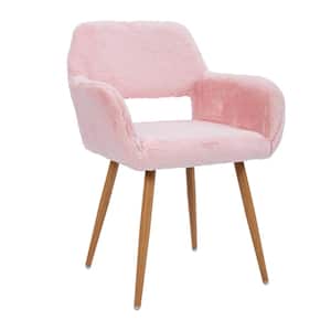 Pink Dining Chair with Faux Fur, Medieval Side Chair with Solid Painted Steel Legs Dining Room Bedroom
