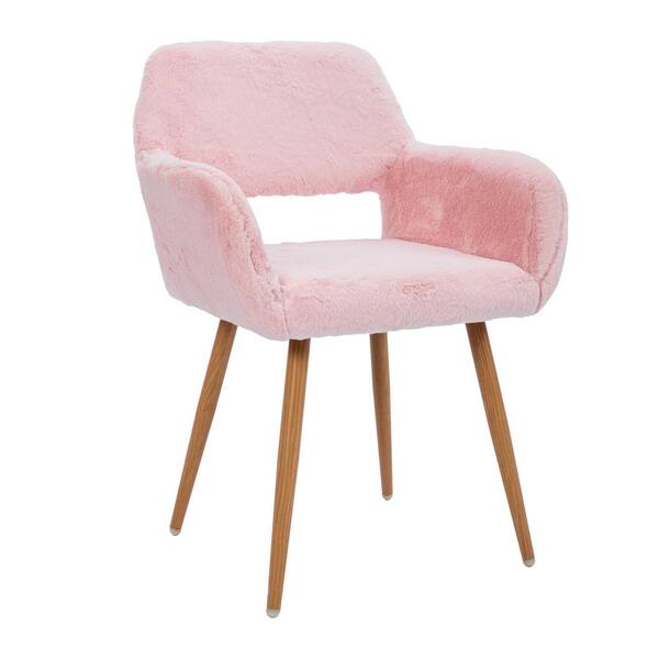 ANBAZAR Pink Dining Chair with Faux Fur, Medieval Side Chair with Solid Painted Steel Legs Dining Room Bedroom