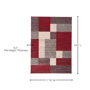 Geometric Boxes Design Non-Slip (Non-Skid) Red 7 ft. 10 in. x 10 ft. Indoor Area Rug