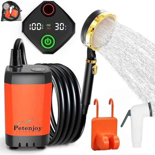 Misopily Upgraded Portable Outdoor Camp Shower with 6000mAh Li-Ion Battery Smart Digital Display Screen & 2H Work Life in Orange