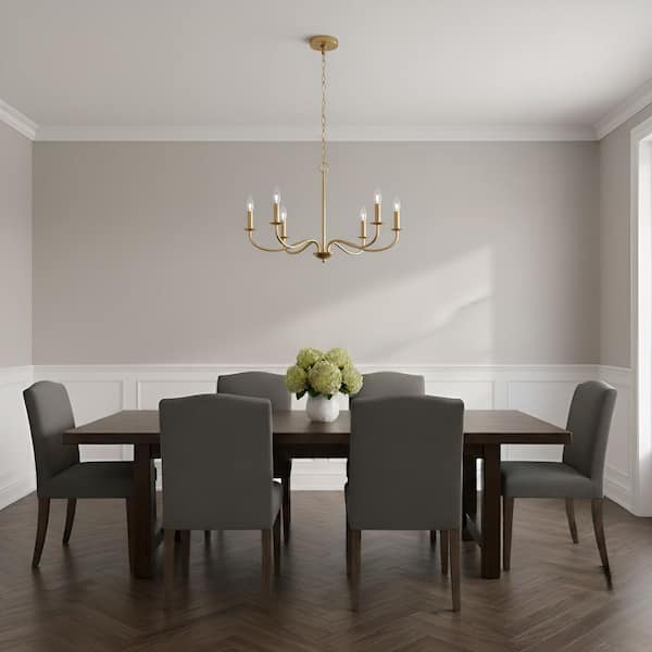 Abells 5-Light Satin Brass Traditional Candle-Style Dimmable Chandelier