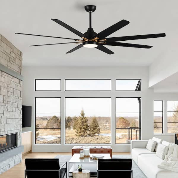 Yuhao 72 In Integrated Led Dimmable Indoor Black And Gold Large Ceiling Fan With Light Kit Remote Dc Motor Ddc1160bkg72 The