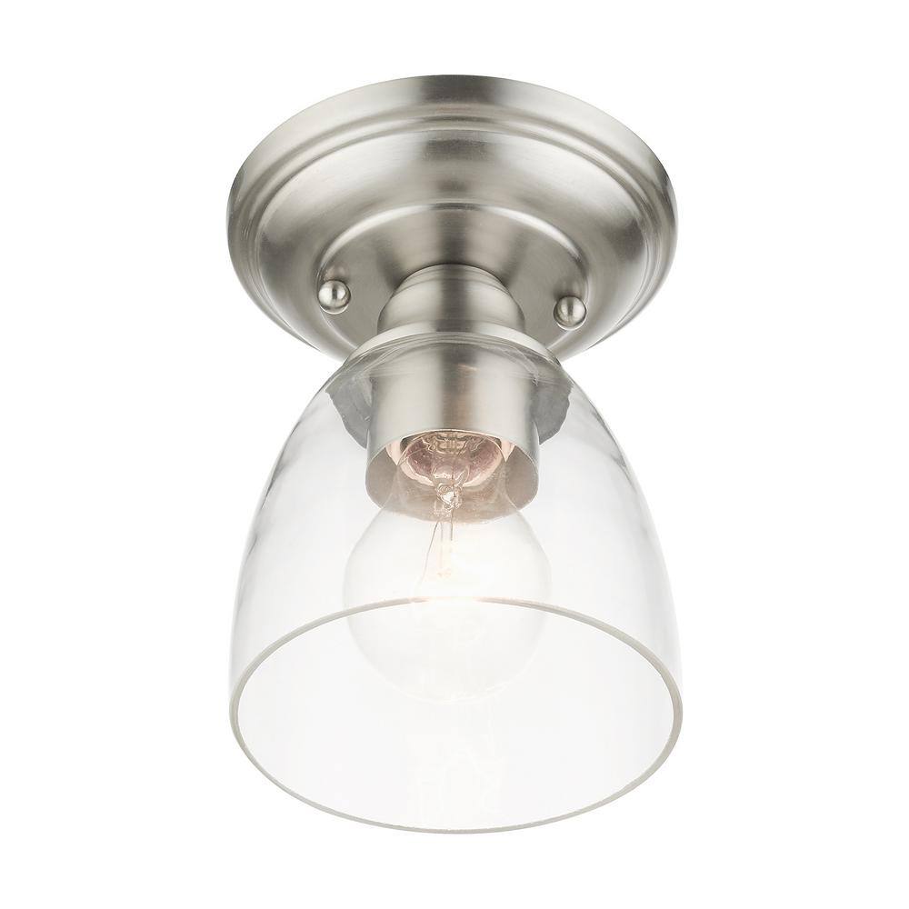 Brushed Nickel 1-Light Flush Mount with Clear Glass Shade