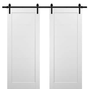 48 in. x 80 in. 1-Panel White Finished Solid Pine MDF Sliding Barn Door with Hardware Kit