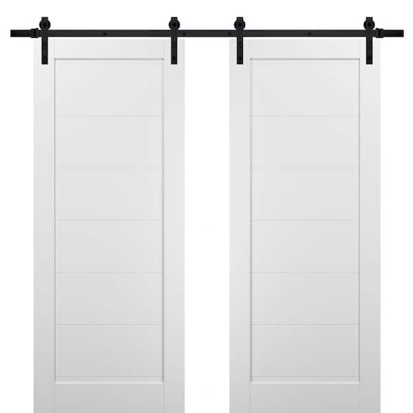 Sartodoors 60 in. x 80 in. 1-Panel White Finished Solid Pine MDF Sliding Barn Door with Hardware Kit