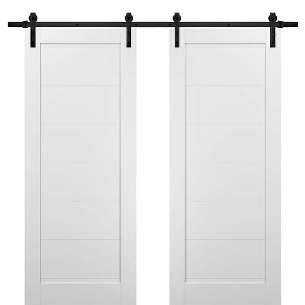 Sartodoors 60 in. x 96 in. 1-Panel White Finished Solid Pine MDF Sliding Barn Door with Hardware Kit