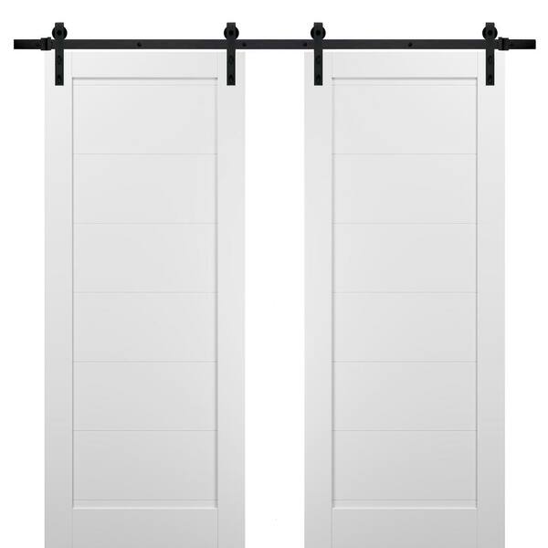 Sartodoors 84 in. x 96 in. 1-Panel White Finished Solid Pine MDF Sliding Barn Door with Hardware Kit