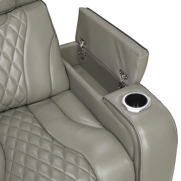 Lazzara Cassian 72 in. W Gray Leather 2-Seater Power Double