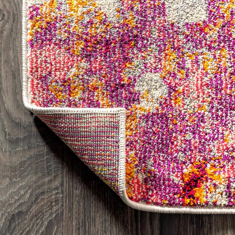 Pink and Orange Abstract Modern Area Rug, 8 ft x 10 ft