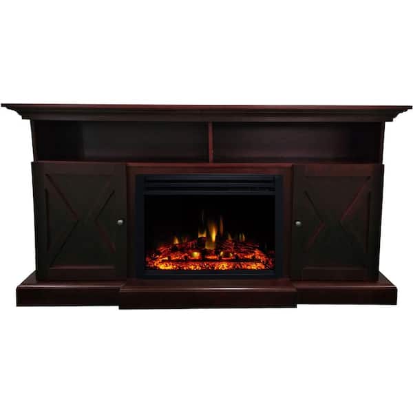 Cambridge Summit 62 in. Farmhouse Style Electric Fireplace Mantel in Brown Mahogany