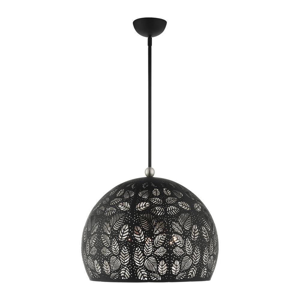 Chantily Bohemian Black and Nickel Globe Pendant with Crystal Accents