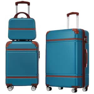 Blue Lightweight 3-Piece Expandable ABS Hardshell Spinner 20" + 24" Luggage Set with Cosmetic Case, 3-Digit TSA Lock