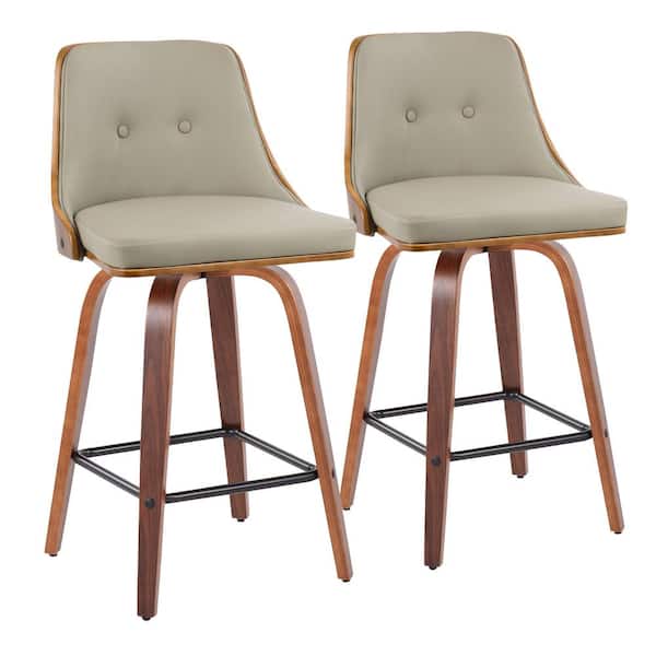 Lumisource Gianna 36.5 Counter Height Bar Stool in Light Grey Faux Leather and Walnut Wood (Set of 2)