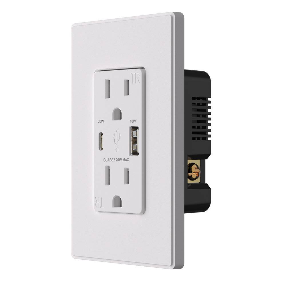 20W USB Wall Outlet with Type A and Type C USB Ports for Power Delivery and Quick Charge, w/Wall Plate, White (2 Pack) price history on PriceWatchPro