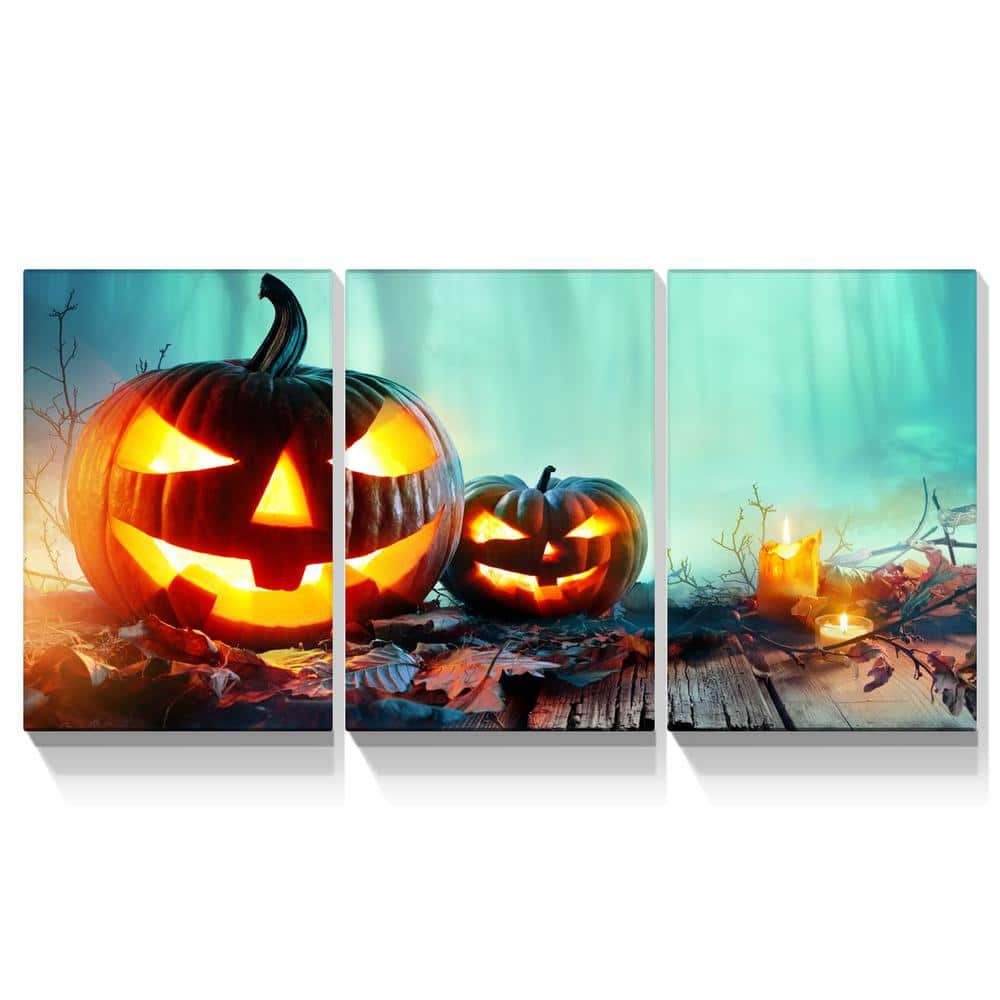3-Pieces Framed Canvas Print Halloween Theme Poster Art Print 16 in. x 24 i
