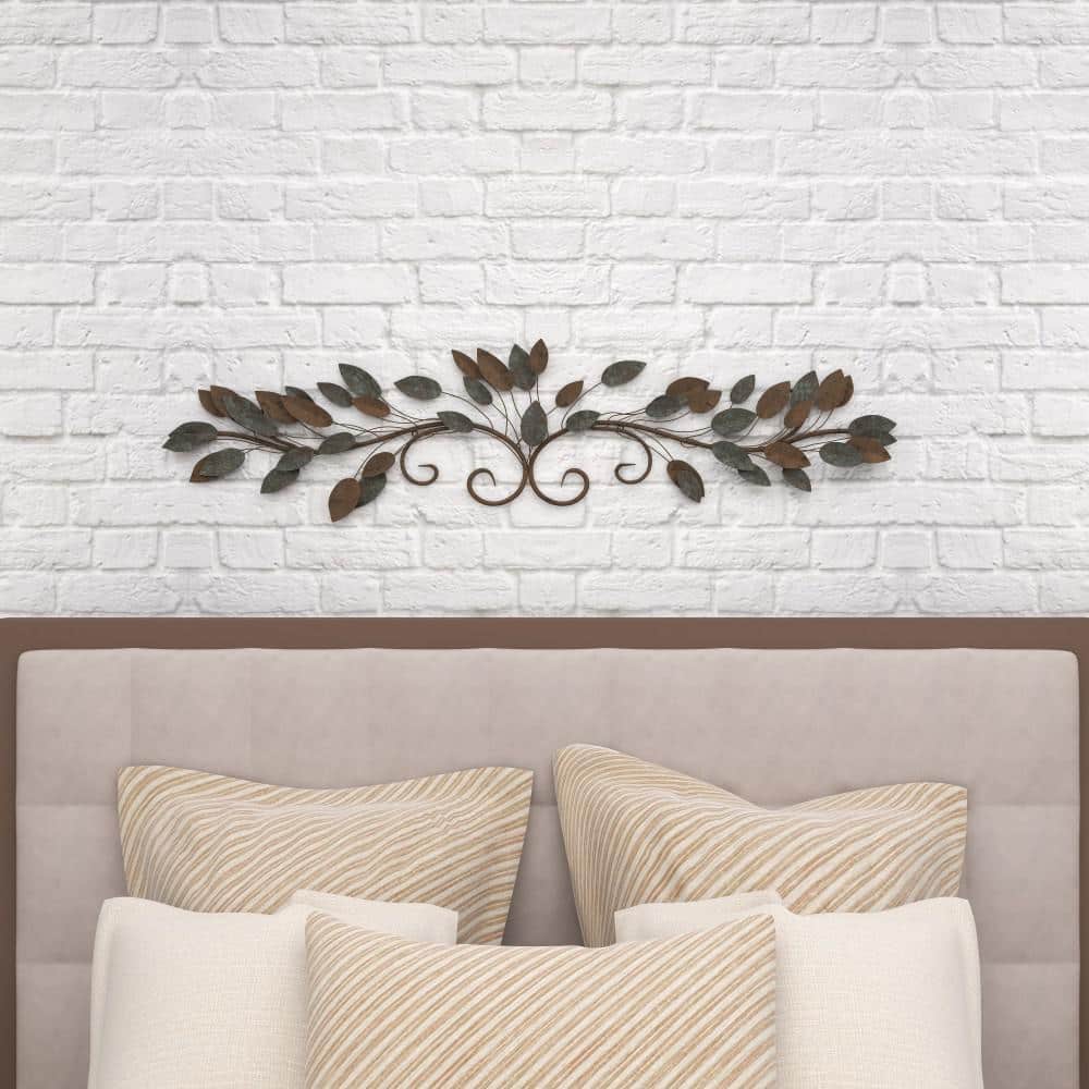 Weathered Brown and Blue Metal Leaf Wall Sculpture