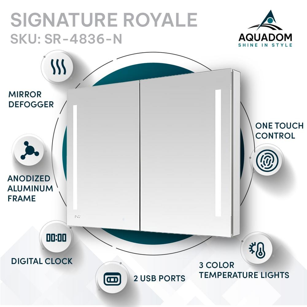 Signature Royale 48" x 36" LED Lighted Aluminum Medicine Cabinet